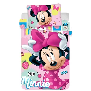 Růžové bavlněné povlečení do postýlky Minnie Sweet 100×135 cm