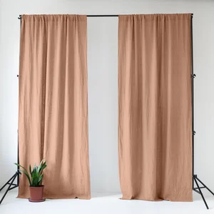Růžovo-hnědý lněný závěs 140×170 cm Cafe Creme – Linen Tales