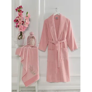 Růžový bavlněný župan a ručník S/M – Mila Home