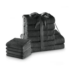 Sada 10 tmavě šedých froté bavlněných ručníků a osuškami Amari