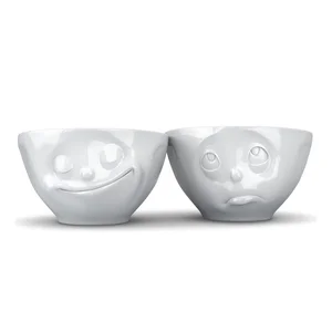 Sada 2 bílých porcelánových misek s veselým motivem 200 ml
