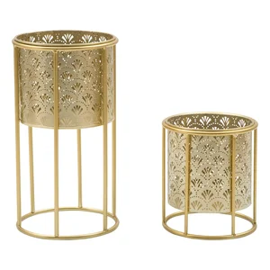 Sada 2 zlatých stojanů na květináče Golvy, 40 cm