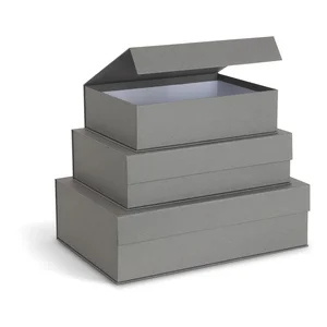 Sada 3 šedých úložných boxů s víkem – Bigso