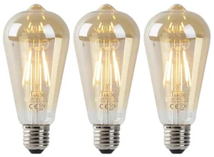 Sada 3 zlatých LED žárovek E27 ST64 se senzorom soumraku