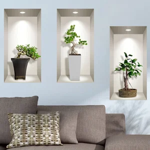 Sada 3D samolepek Bonsai Plants na zeď