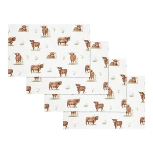 Sada 4 bavlněných prostírek 30x46 cm Angus Highland Cow