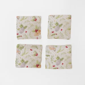 Sada 4 lněných podtáčků Linen Tales Jingle Bells 10 x 10 cm