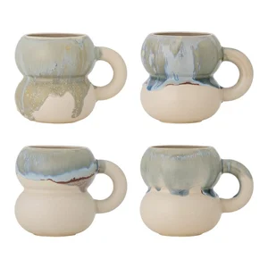 Sada 4 modro-krémových kameninových hrnků Luna 400 ml – Bloomingville