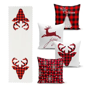 Sada 4 vánočních povlaků na polštář a běhoun na stůl Christmas Tartan