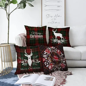 Sada 4 žinylkových povlaků na polštář 55 × 55 cm – Tartan Merry Christmas