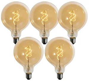 Sada 5 stmívatelných LED žárovek E27 G125 zlaté spirálové vlákno 4W