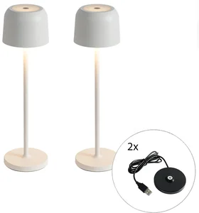 Sada dvou stolních lamp Raika v mléčně bílém provedení s bezdrátovým nabíjením