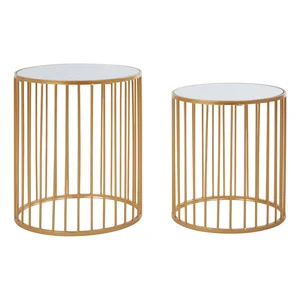 Sada kulatých odkládacích stolků s skleněnou deskou