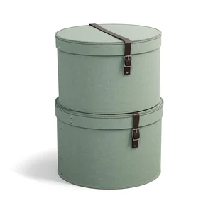 Sada kulatých úložných boxů s víkem – mentolové, Ø37,5×25,5 cm a Ø35,5×23,5 cm