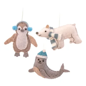 Sada vánočních textilních ozdob Arctic Animals, 3 kusy