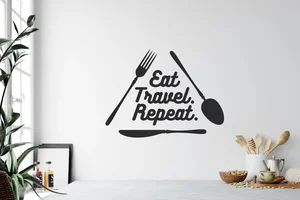 Samolepka na zeď Eat, Travel, Repeat 40x30cm Černá