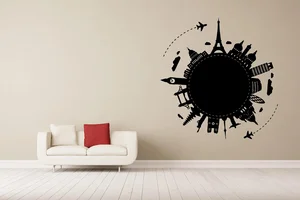 Samolepka na zeď Kolem světa 80x83 cm Černá