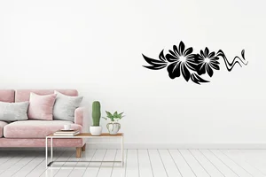 Samolepka na zeď Květinový motiv - 70x29cm, Černá