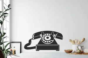 Samolepka na zeď Retro telefon Černá 30x15cm