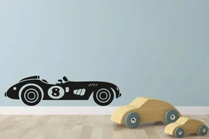 Samolepka na zeď Závodní auto světle oranžová 50x39 cm
