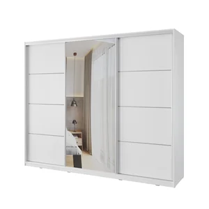 Šatní skříň Barnaba 250 cm s posuvnými dveřmi, zrcadlem, 4 šuplíky a 2 šatními tyčemi, bílá