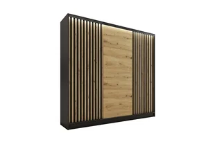 Šatní skříň INSULAR 3D 200 bez zrcadla – černý mat/dub artisan