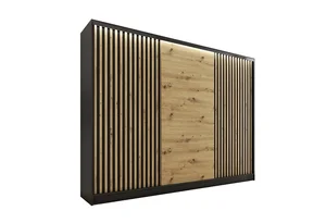Šatní skříň INSULAR 3D 250, černý mat/dub artisan