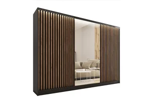 Šatní skříň INSULAR 3D 280 se zrcadlem černý mat/dub lefkas