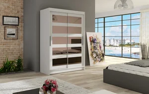 Šatní skříň KENDI IV – bílý mat se zrcadlovými pruhy