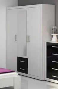 Šatní skříň MOLTENO 3D, bílá/černý lesk