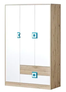 Šatní skříň NIKO 3-dveřová dub jasný/bílá/tyrkys