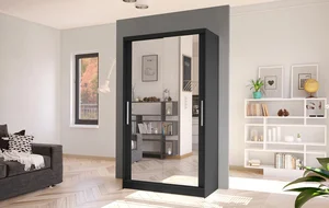 Šatní skříň SILVERIO VII s posuvnými dveřmi, černý mat
