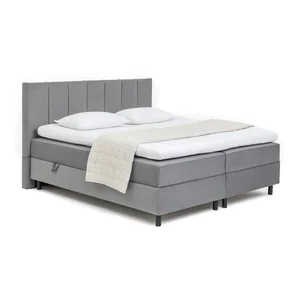 Šedá boxspring postel Elva Bold Line 160x200 s výklopným úložným prostorem