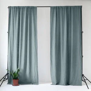 Šedomodrý lněný závěs 140x250 cm