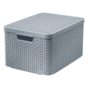 Šedý plastový úložný box s víkem 33x44,5x25 cm