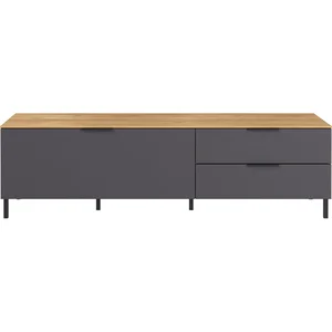 Šedý TV stolek s dubovým dekorem 164x47 cm
