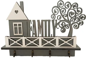 Šedý věšák na klíče FAMILY s motivem stromu