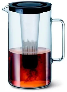 Simax Skleněný džbán s vložkou na led a sítkem na čaj 2,5 l, oranžové víčko