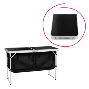 Skládací kempingový stůl s organizérem, 120 cm – hliník/MDF