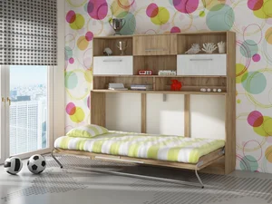 Sklápěcí postel s nástavbou CEDUNA, craft zlatá/bílá – 5 let záruky