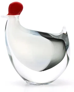 Skleněná slepice Opálová/Bouřková, 11 cm