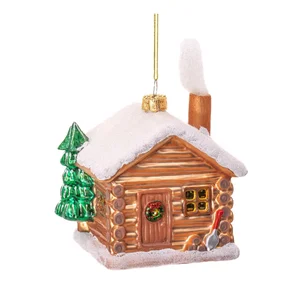 Skleněná vánoční ozdoba 10 cm – Christmas Cabin, ruční výroba (Sass & Belle)