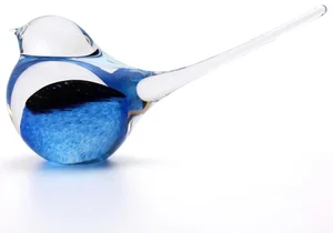Skleněný ptáček modrý 15 cm