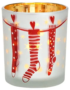 Skleněný vánoční svícen CHRISTMAS STOCKING 10 cm