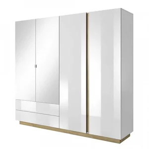 Skříň CITY se zrcadlem - bílá/dub grandson/bílý lesk