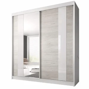 Skříň s posuvnými dveřmi MULTI 32 – dub kathult světlý / bílá, 203×218 cm