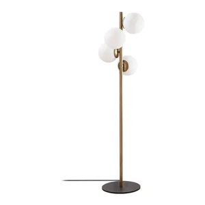 Stojací lampa Faze s černo-zlatým designem a skleněným odstínem