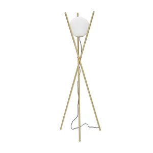Stojací lampa Glamy, bílo-zlatá se skleněným stínidlem, 155 cm