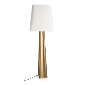Stojací lampa Tripura – zlatá, textilní stínidlo, 151 cm