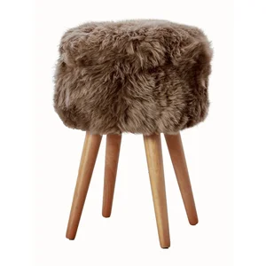 Stolička s tmavě hnědým sedákem z ovčí kožešiny, Native Natural, ⌀ 30 cm
